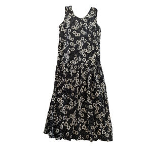 vintage S. Roberts black‎ and white floral drop waist dress 100% rayon size S